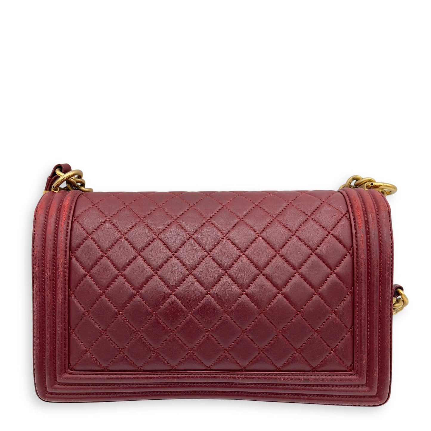 Boy Shoulder Bag Medium Red in Calfskin, Gold hardware