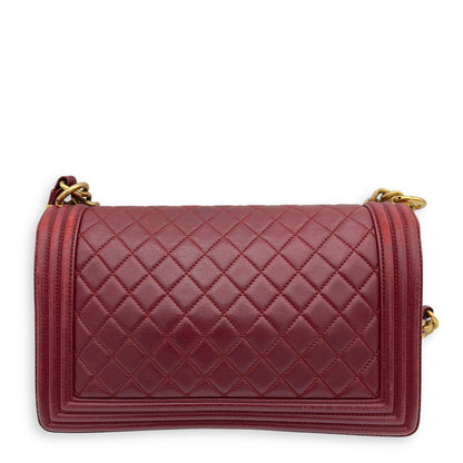 Boy Shoulder Bag Medium Red in Calfskin, Gold hardware