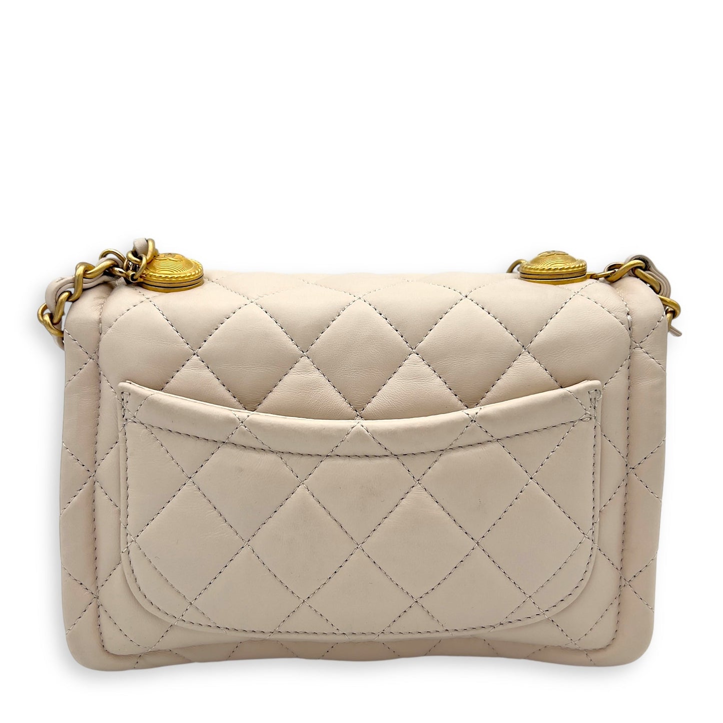 Button On Top Crossbody Bag White in Lambskin, Gold hardware