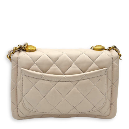 Button On Top Crossbody Bag White in Lambskin, Gold hardware