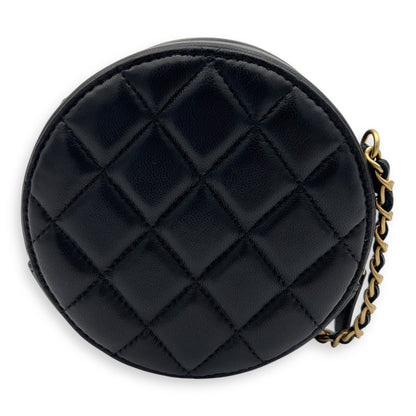 Round CC Crossbody Bag Black in Lambskin, Brushed Gold hardware