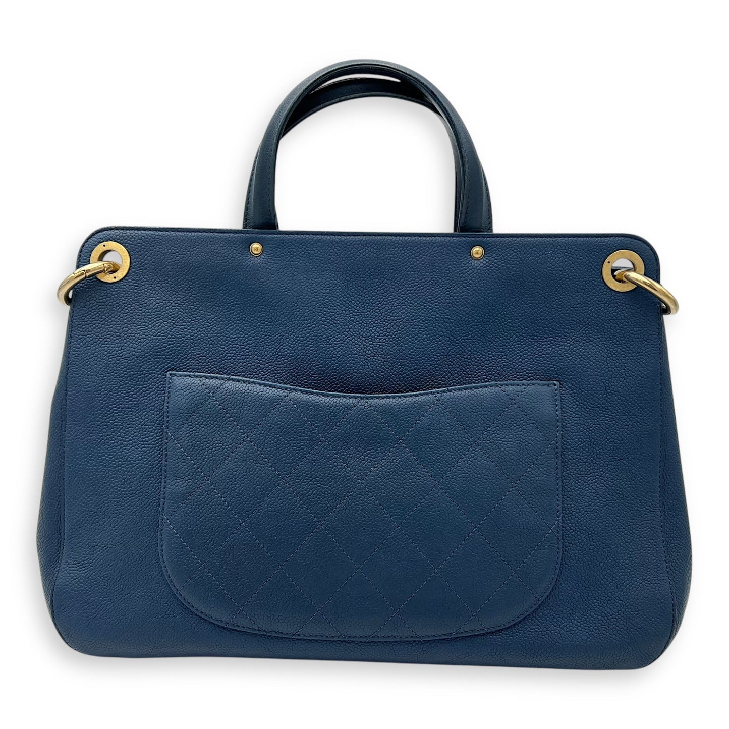 CC Lock Top Handle Bag Blue in Caviar Leather, Gold hardware
