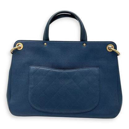 CC Lock Top Handle Bag Blue in Caviar Leather, Gold hardware
