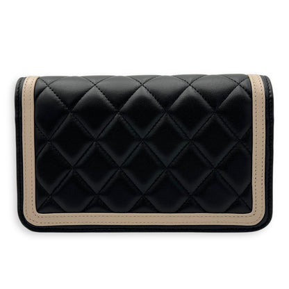 Phone Wallet On Chain Black in Lambskin, Silver hardware