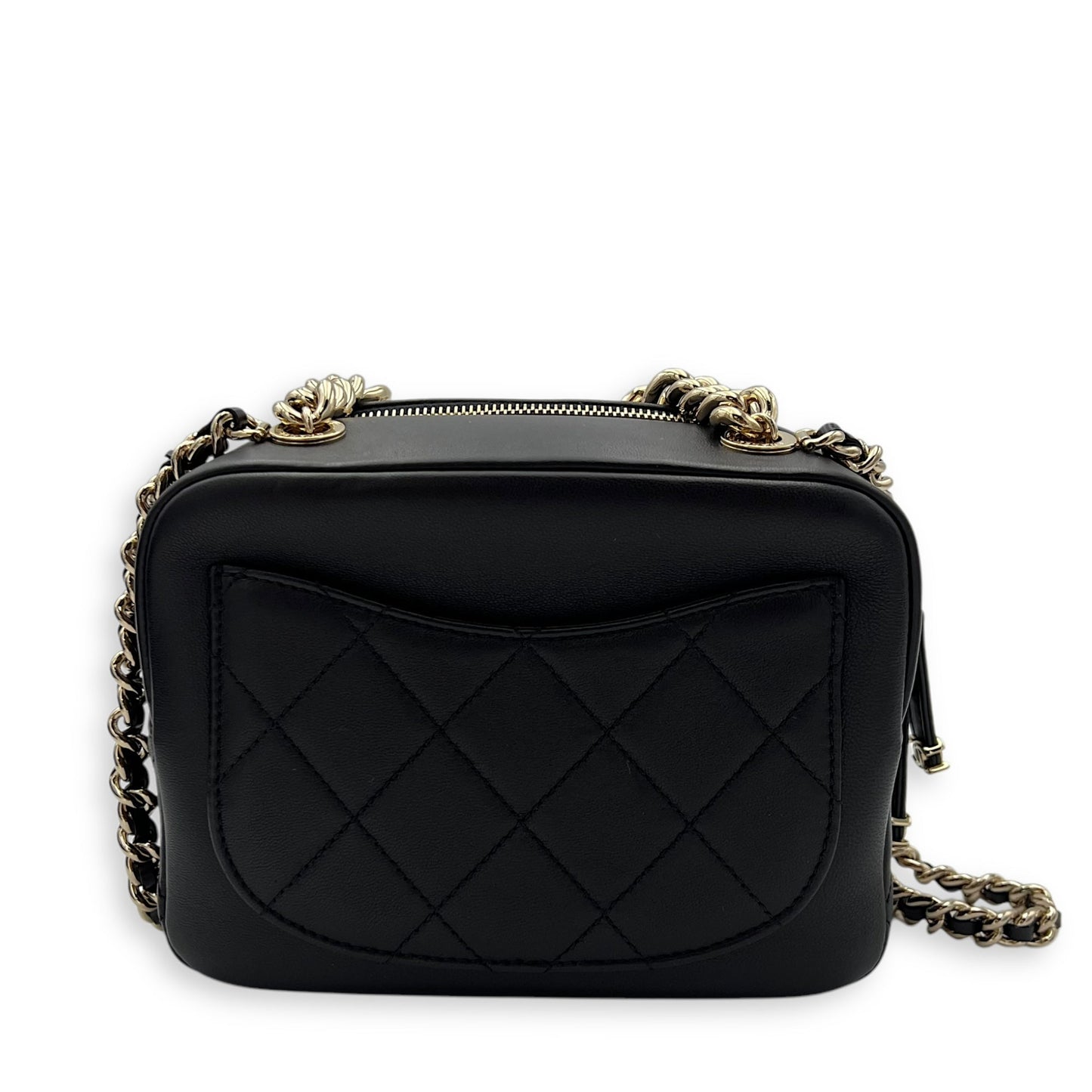 CC Camera Studded Black Shoulder Bag in Lambskin, Gold hardware