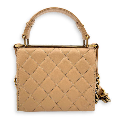 Rita Top Handle Bag Brown in Calfskin, Gold hardware