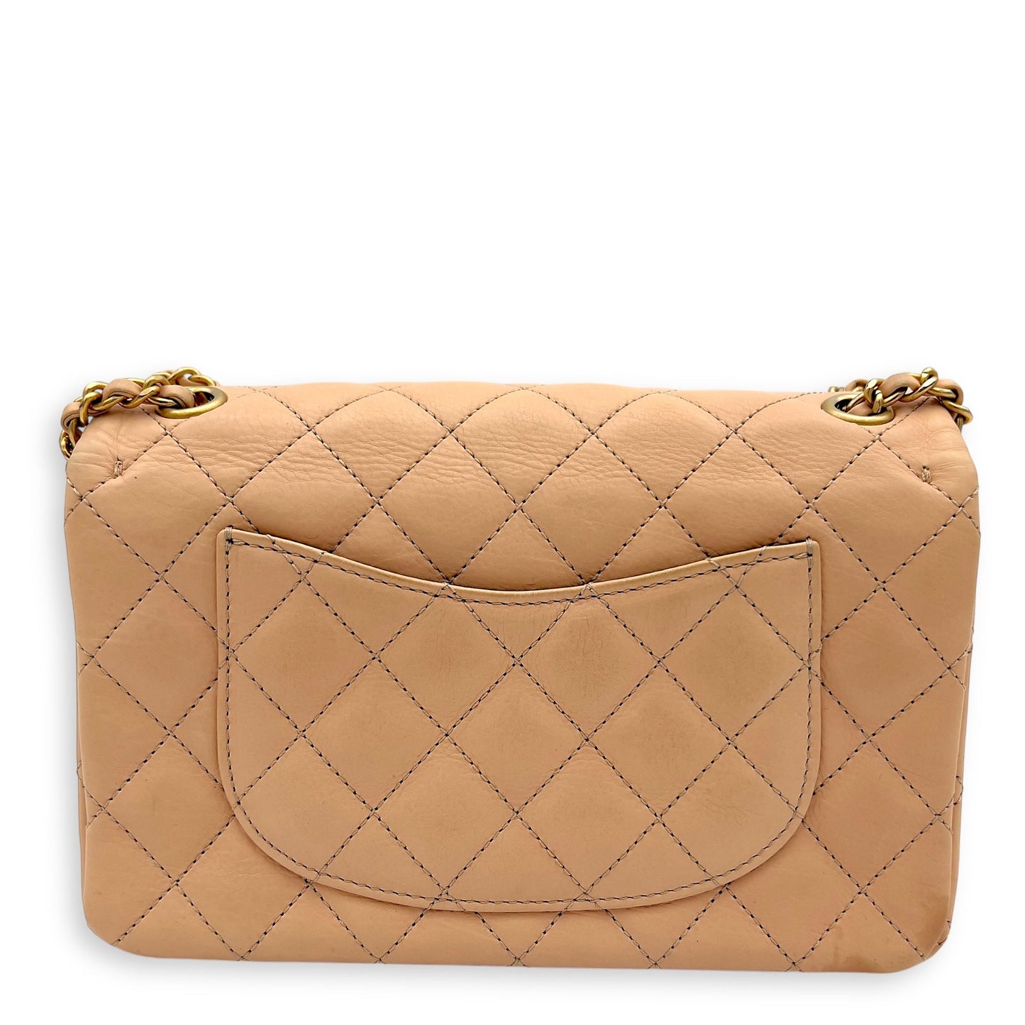 Mini Rectangle Shoulder Bag Beige in Lambskin, Gold hardware