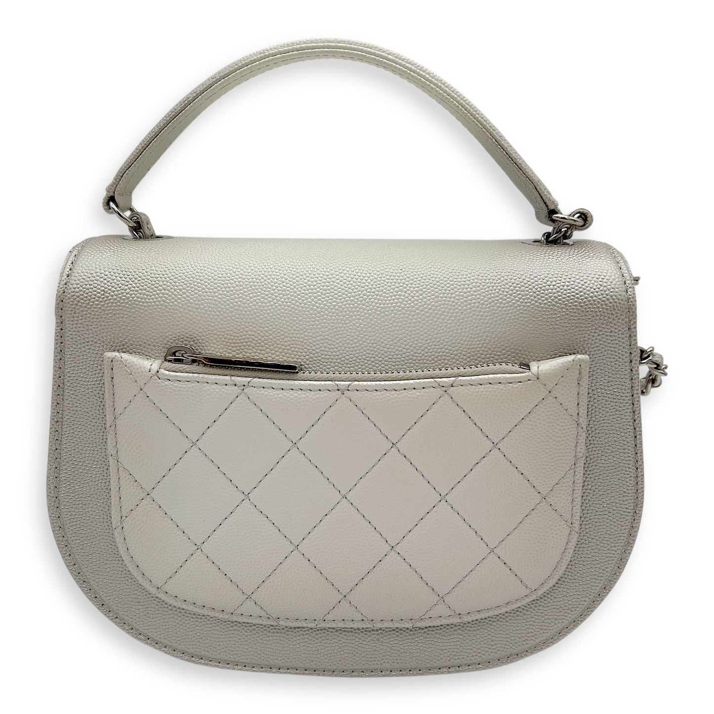 Coco Curve Top Handle Bag White in Caviar Leather, Silver hardware