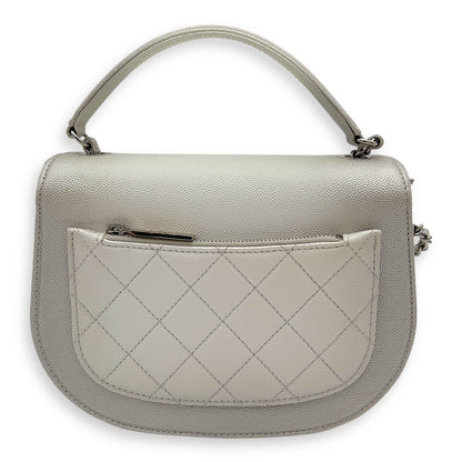 Coco Curve Top Handle Bag White in Caviar Leather, Silver hardware