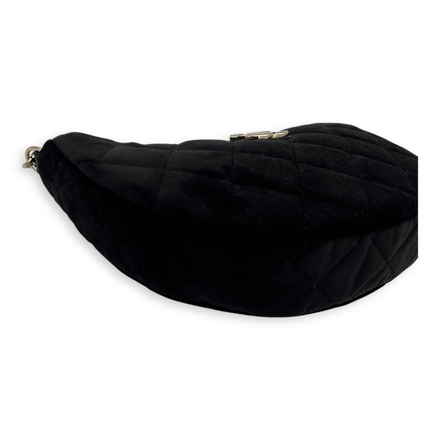 VIP Gift Crystal Quilted Black Crossbody Bag in Velvet, Gold hardware