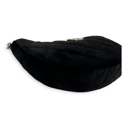 VIP Gift Crystal Quilted Black Crossbody Bag in Velvet, Gold hardware