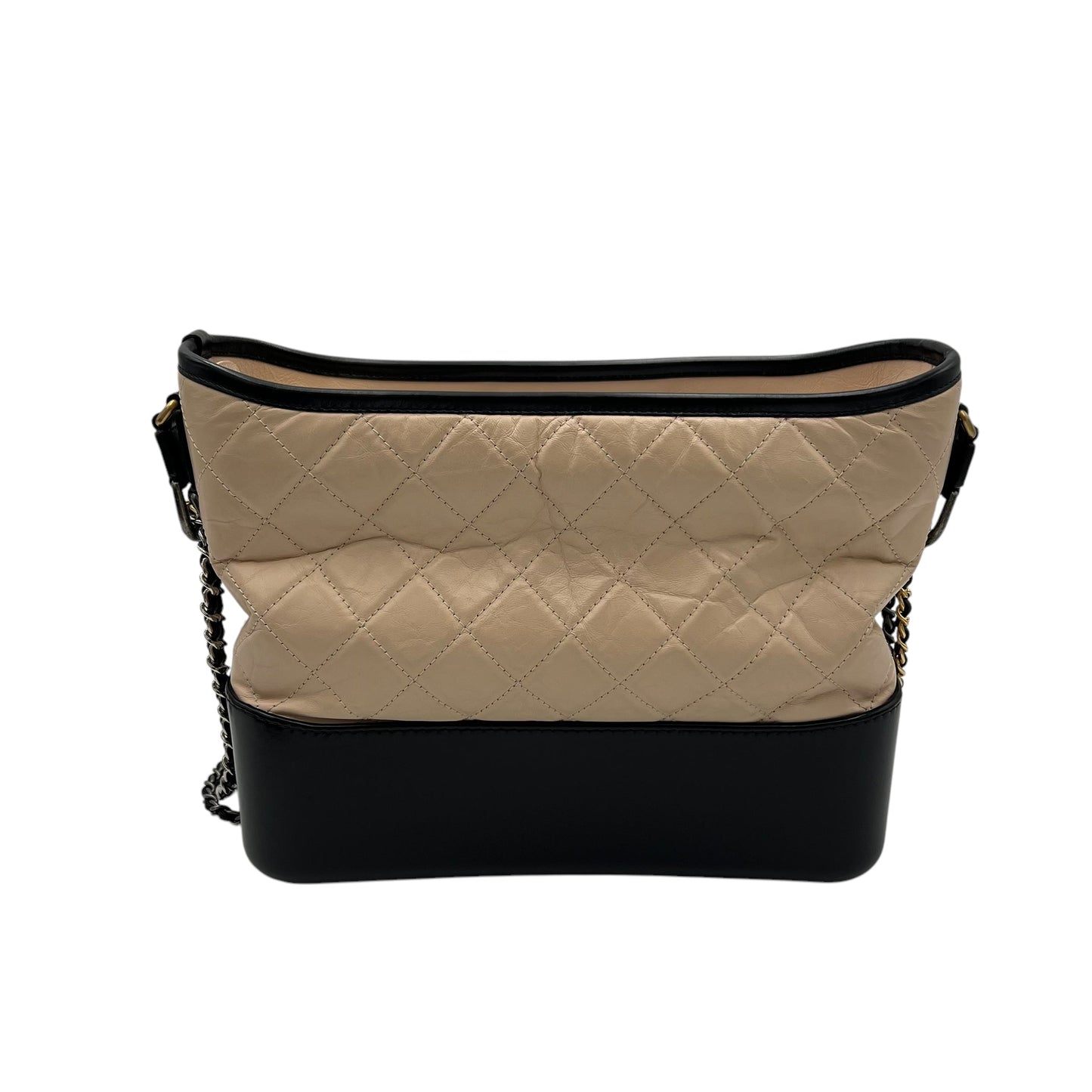Gabrielle Large Beige Shoulder Bag in Calfskin, Mixed hardware