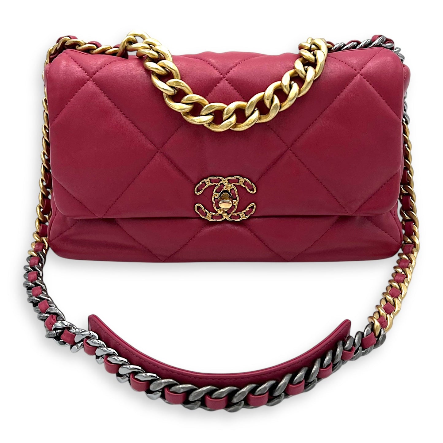 C19 Large Pink Shoulder Bag in Lambskin, Mixed hardware