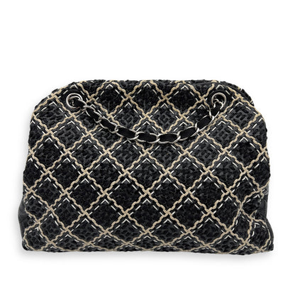 Mademoiselle Bowler Shoulder Bag Black in Tweed, Silver hardware