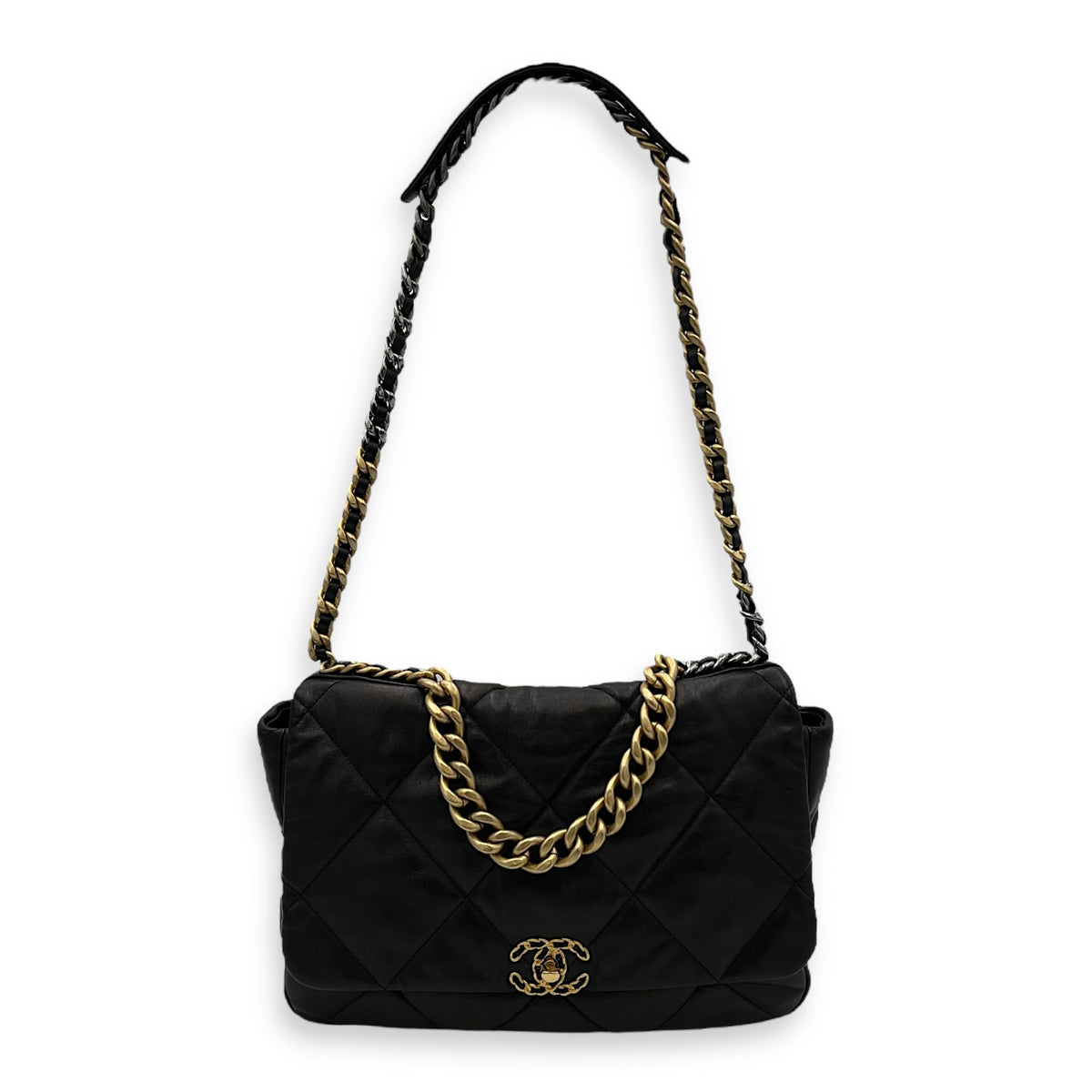 C19 Maxi Black Shoulder Bag in Lambskin, Mixed hardware