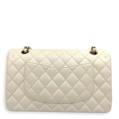 Classic Shoulder Bag White in Caviar Leather, Light Gold hardware