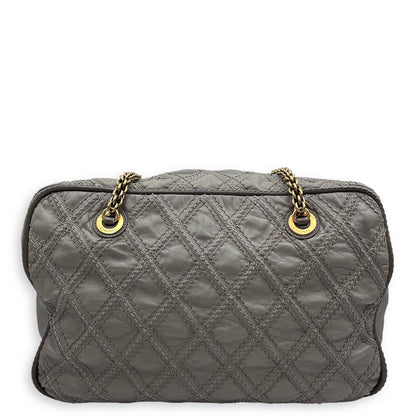 Quilted Stitches Triptych Grey Tote Bag in Calfskin, Gold hardware