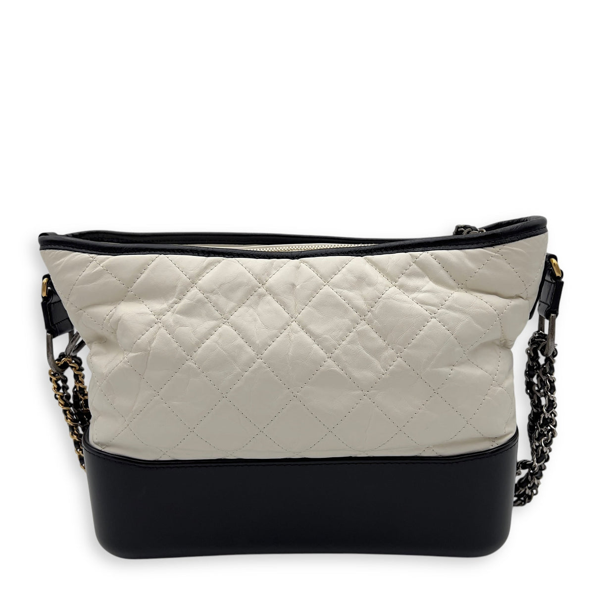 Gabrielle Medium White Shoulder Bag in Calfskin, Mixed hardware