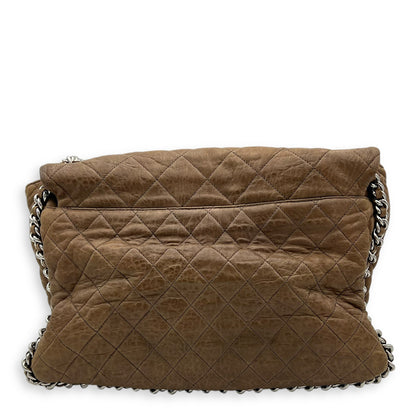 CC Shoulder Bag Brown in Calfskin, Silver hardware