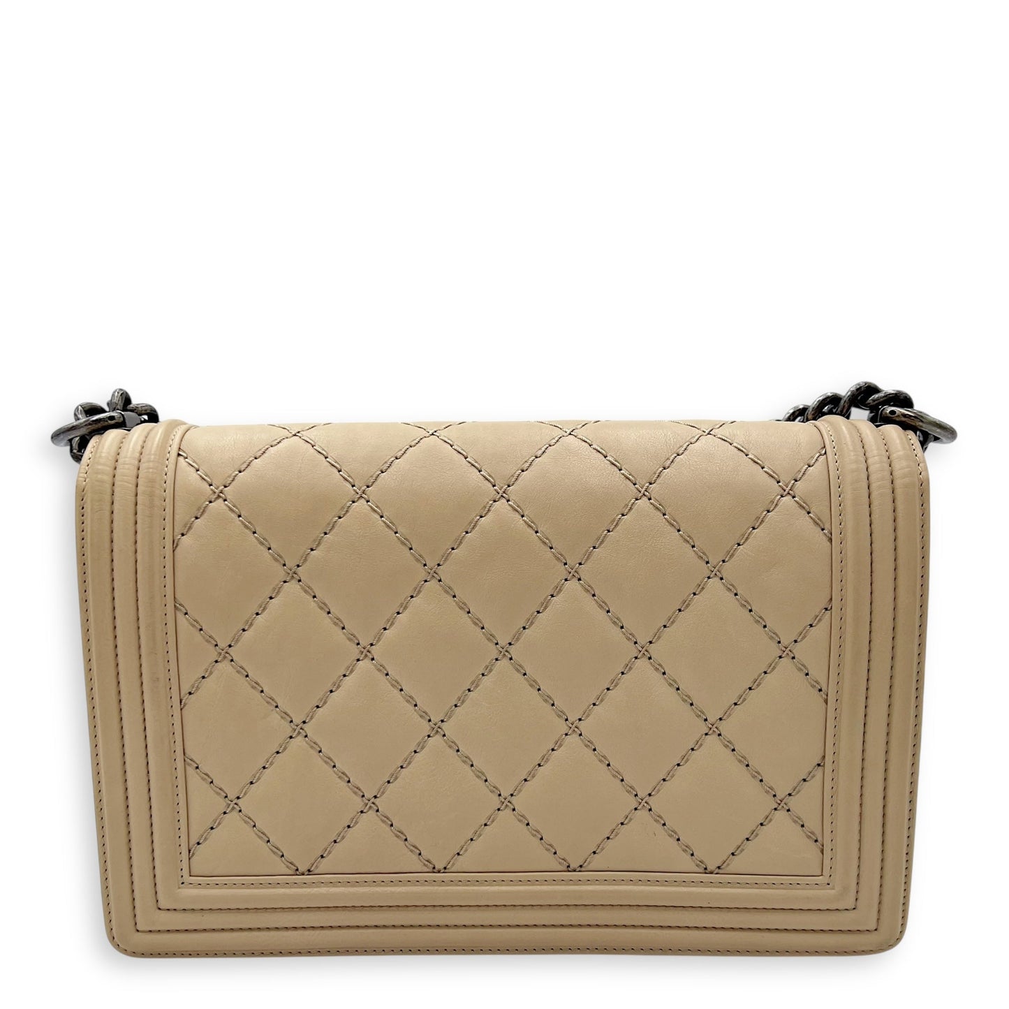 Boy Medium Beige Shoulder Bag in Calfskin, Gunmetal hardware
