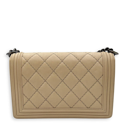 Boy Medium Beige Shoulder Bag in Calfskin, Gunmetal hardware