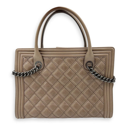Boy Top Handle Bag Beige in Calfskin, Gunmetal hardware