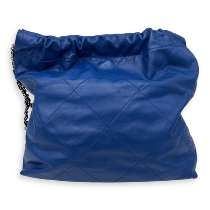 22 Tote Shoulder Bag Blue in Calfskin, Silver hardware