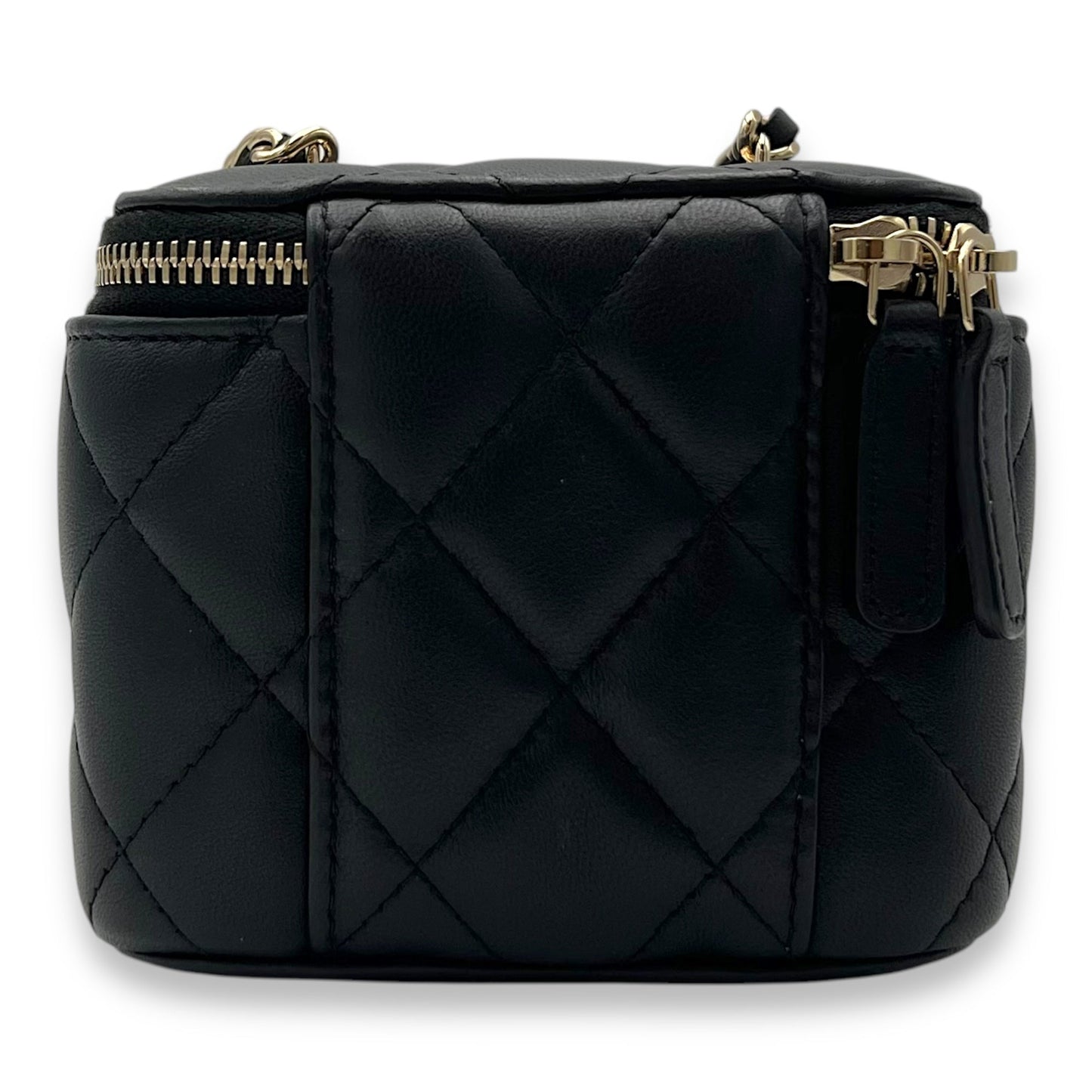 Vanity Mini Black Crossbody Bag in Lambskin, Gold hardware