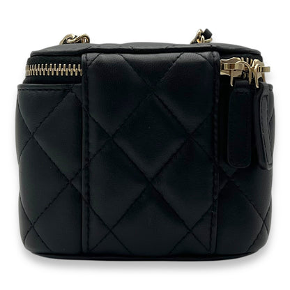 Vanity Mini Black Crossbody Bag in Lambskin, Gold hardware