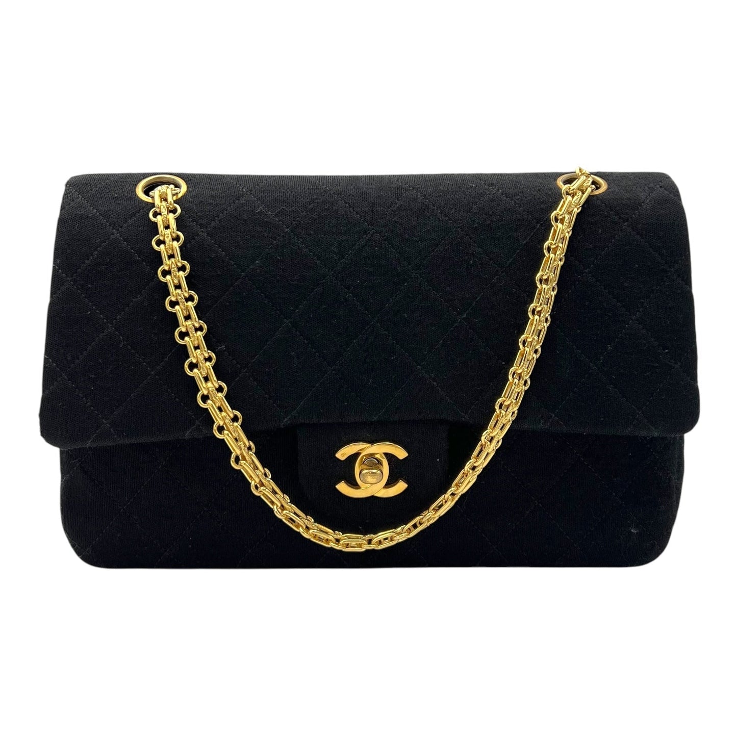Classic Shoulder Bag Black in Jersey, Gold hardware