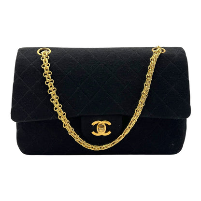 Classic Shoulder Bag Black in Jersey, Gold hardware