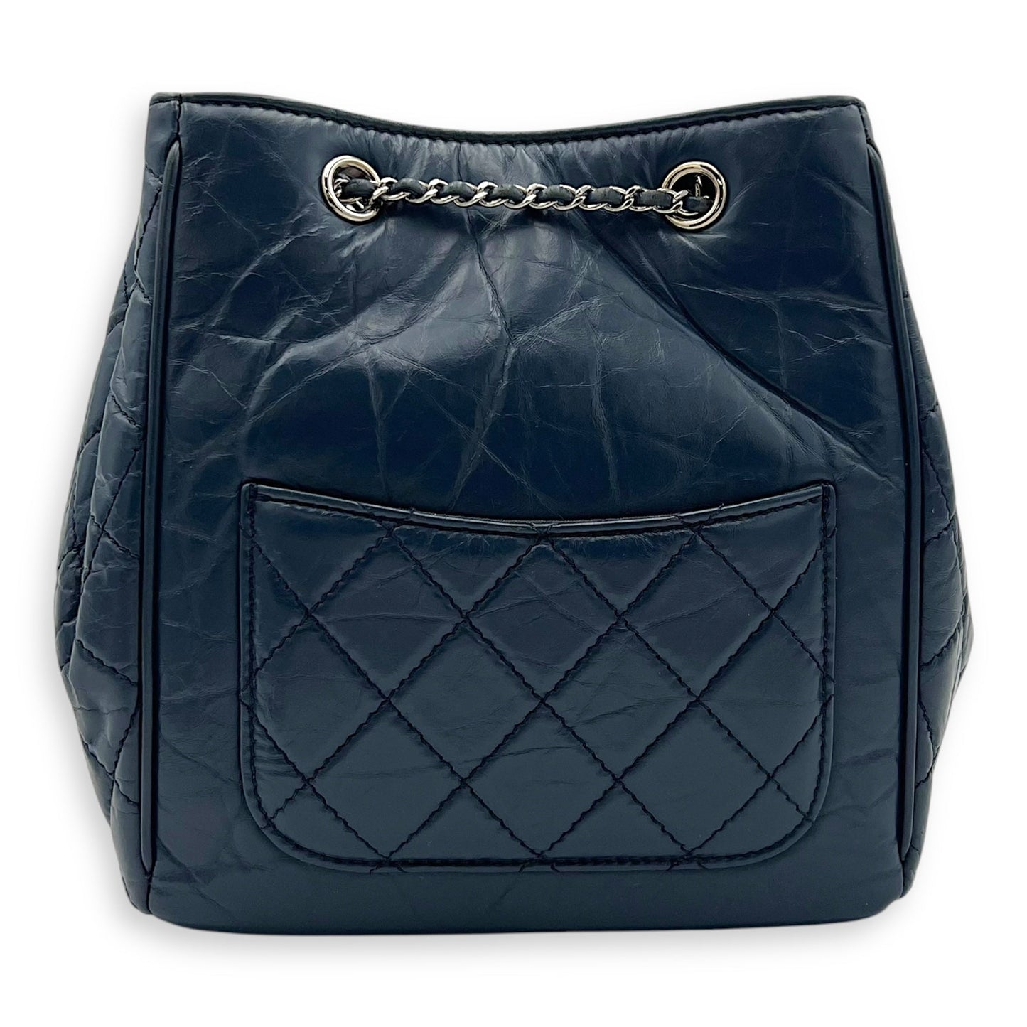 Quilted Seasonal Bucket Bag Blue in Calfskin, Gold hardware