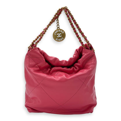 22 Tote Crossbody Bag Mini Pink in Calfskin, Gold hardware