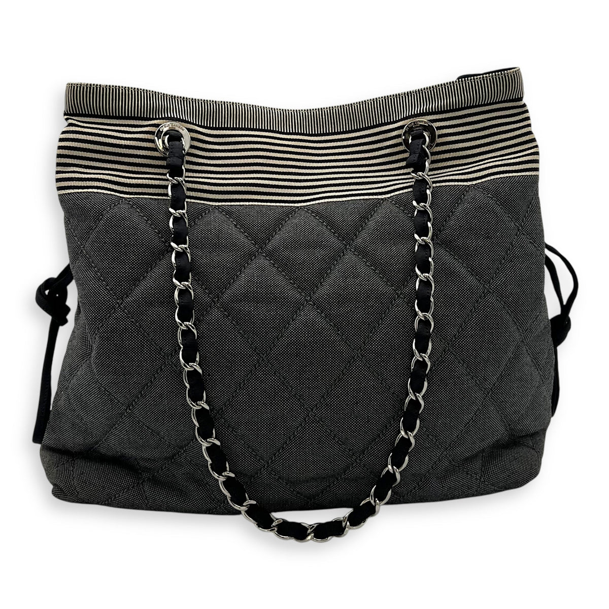 CC Denim Grey Tote Bag in Canvas, Silver hardware