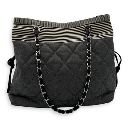 CC Denim Grey Tote Bag in Canvas, Silver hardware