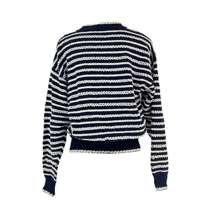 Navy and White Stripes igan Ready-To-Wear FR34 Blue in Others, Silver hardware