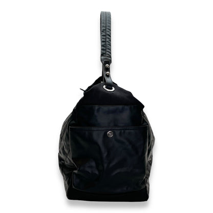 Biarritz Black Shoulder Bag in Coated Canvas, Silver hardware