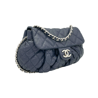 Chain Around Crossbody Bag Navy in Lambskin, Silver hardware