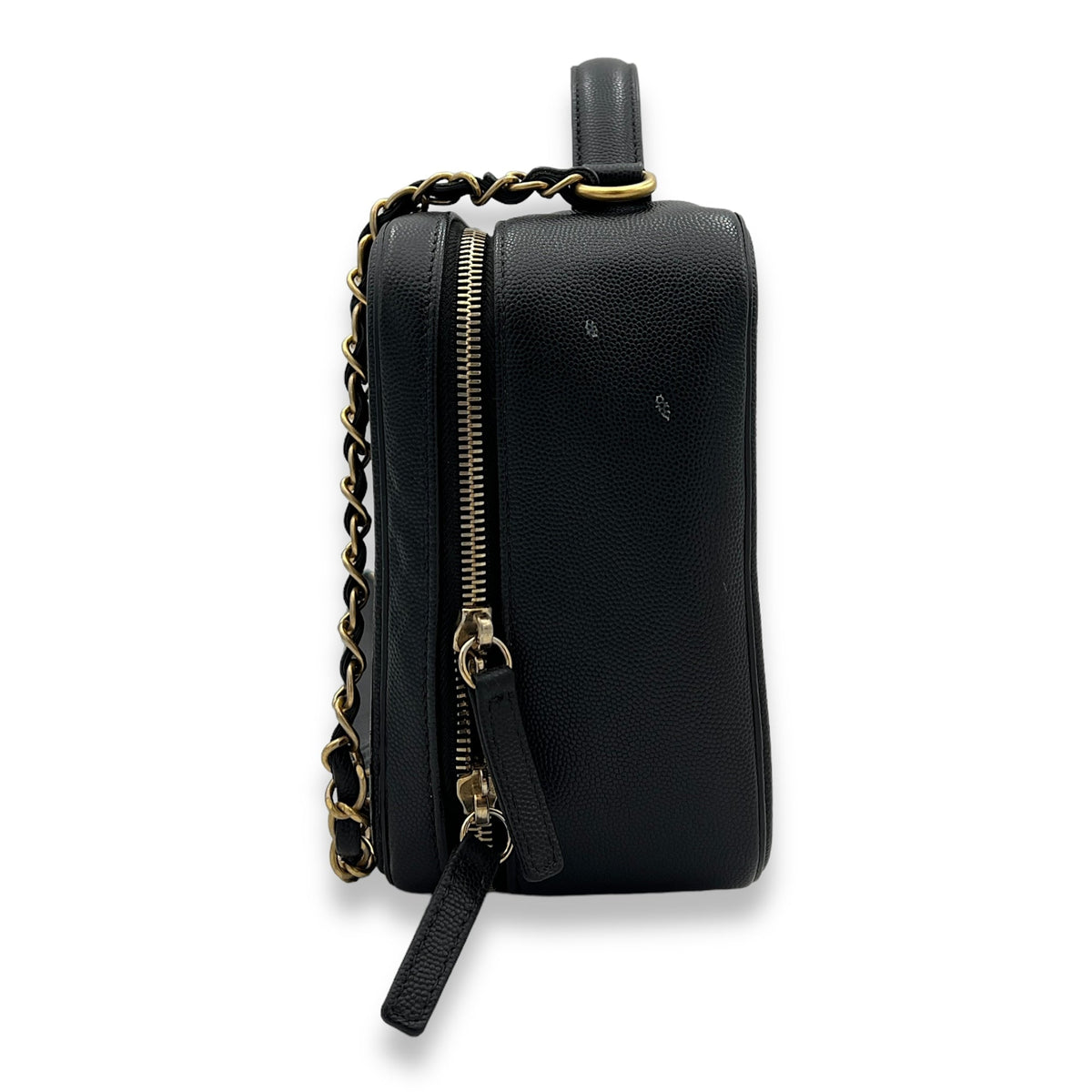 Filigree Large Black Vanity Bag in Caviar Leather, Gold hardware