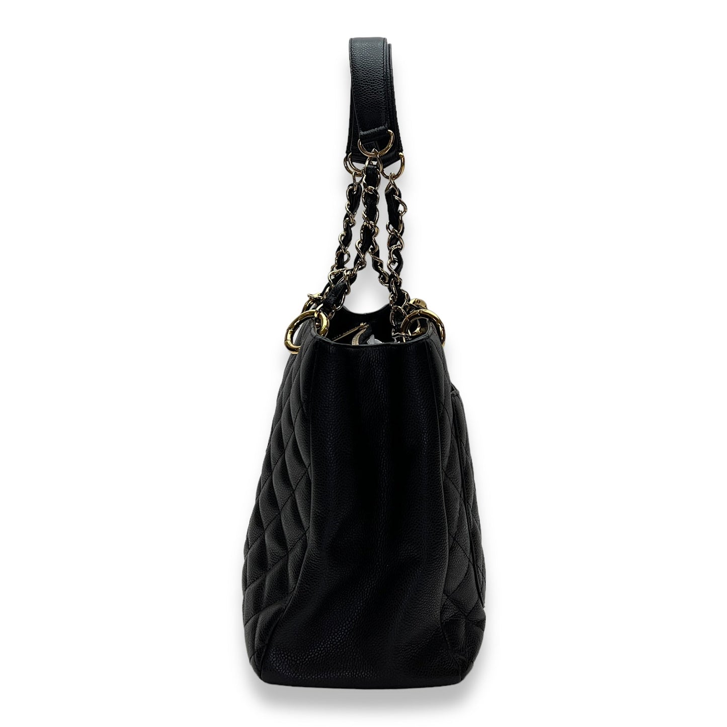 GST Large Black Shoulder Bag in Caviar Leather, Gold hardware