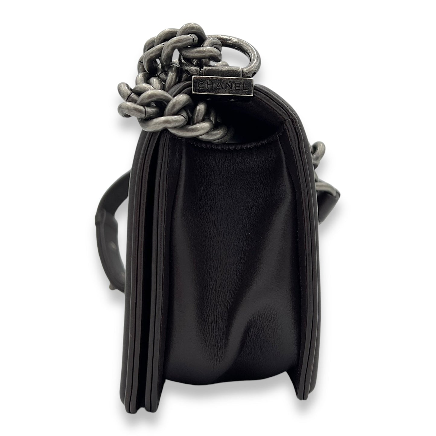 Cordoba Boy Small Brown Crossbody Bag in Lambskin, Ruthenium hardware