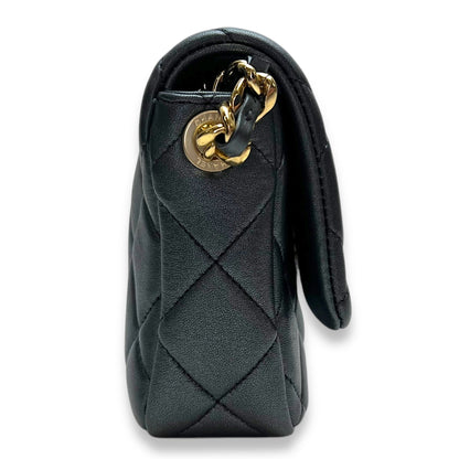 Charm chain Grey Crossbody Bag in Calfskin, Gold hardware