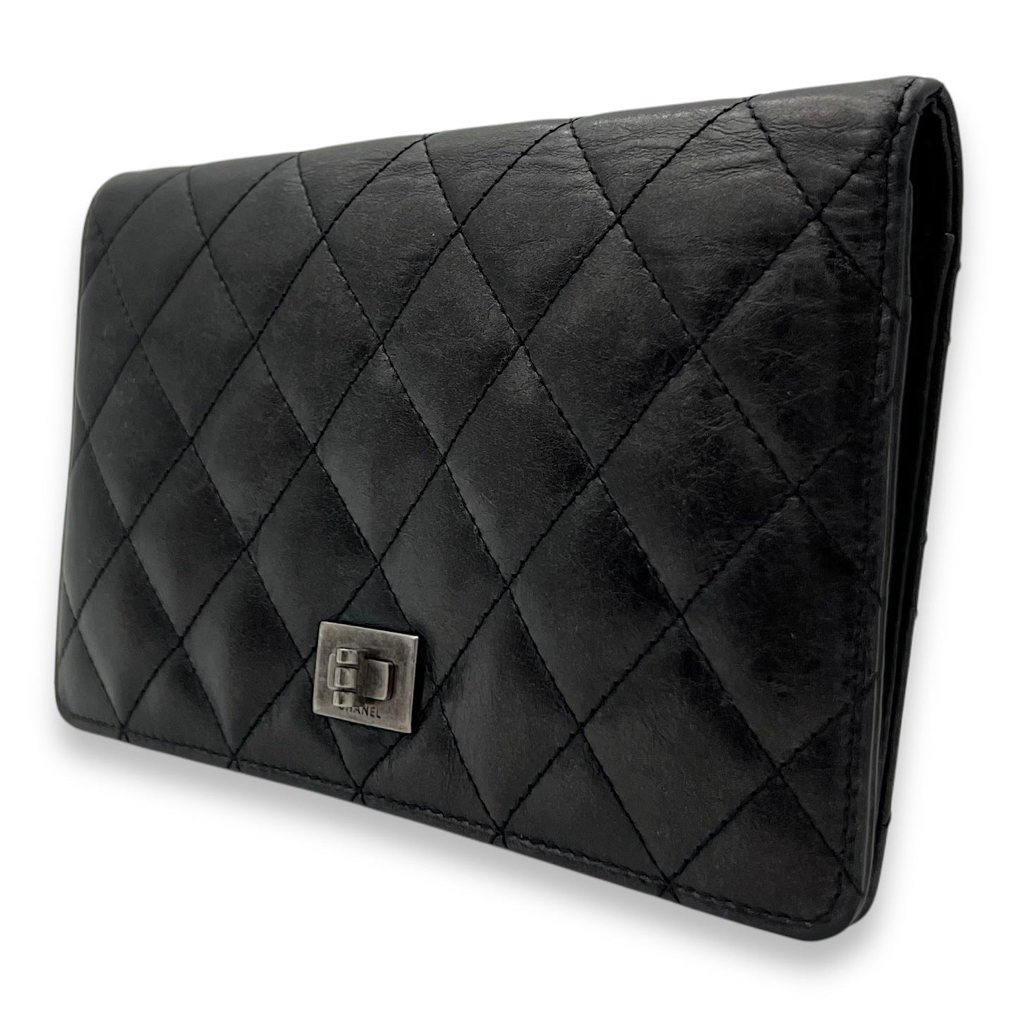 Reissue Wallet Black in Calfskin, Ruthenium hardware