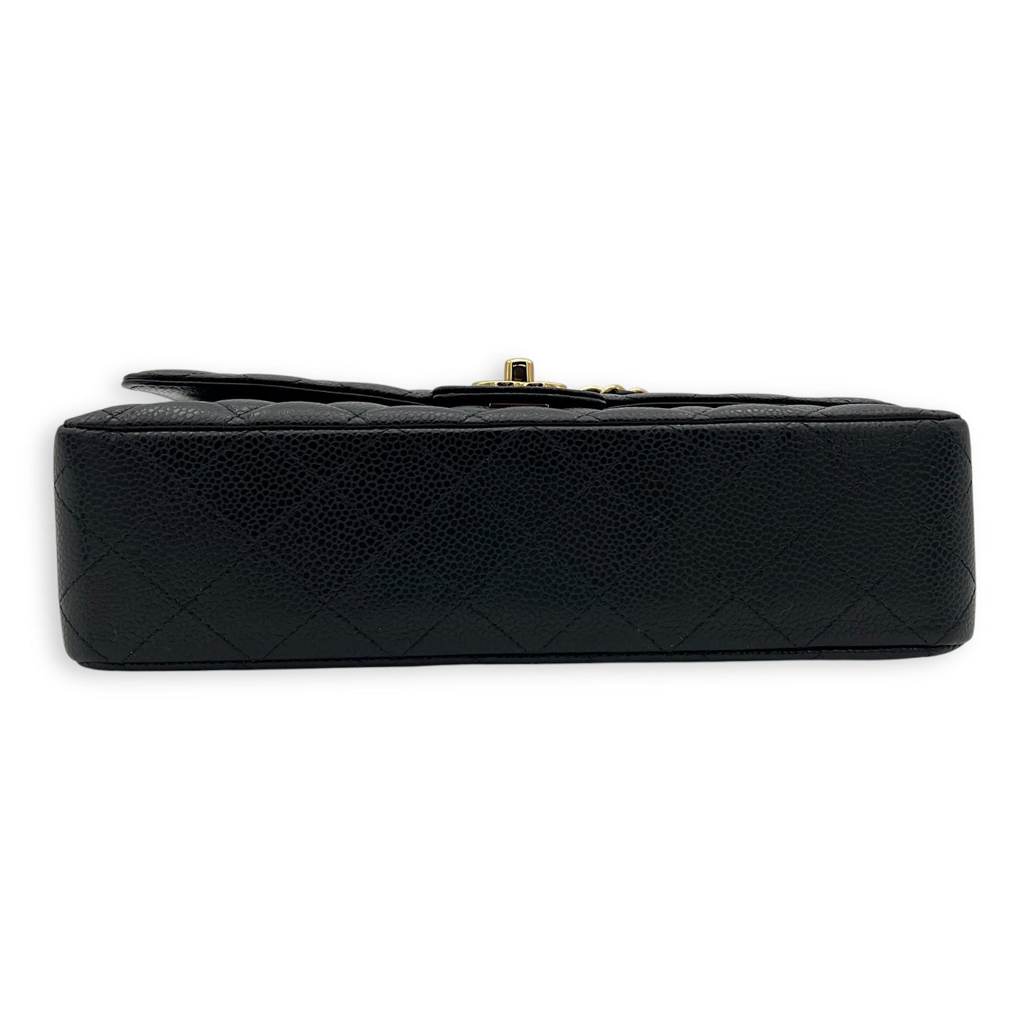 Classic Double Flap Medium Black Shoulder Bag in Caviar Leather, Gold hardware
