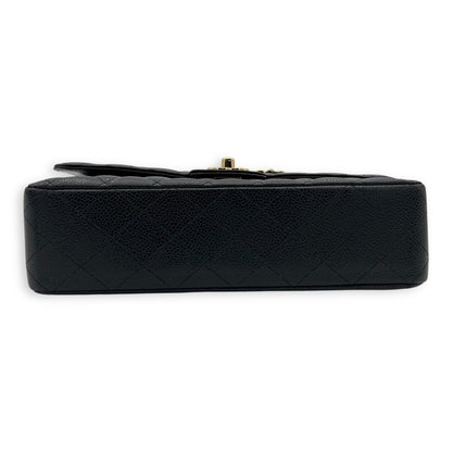 Classic Double Flap Medium Black Shoulder Bag in Caviar Leather, Gold hardware
