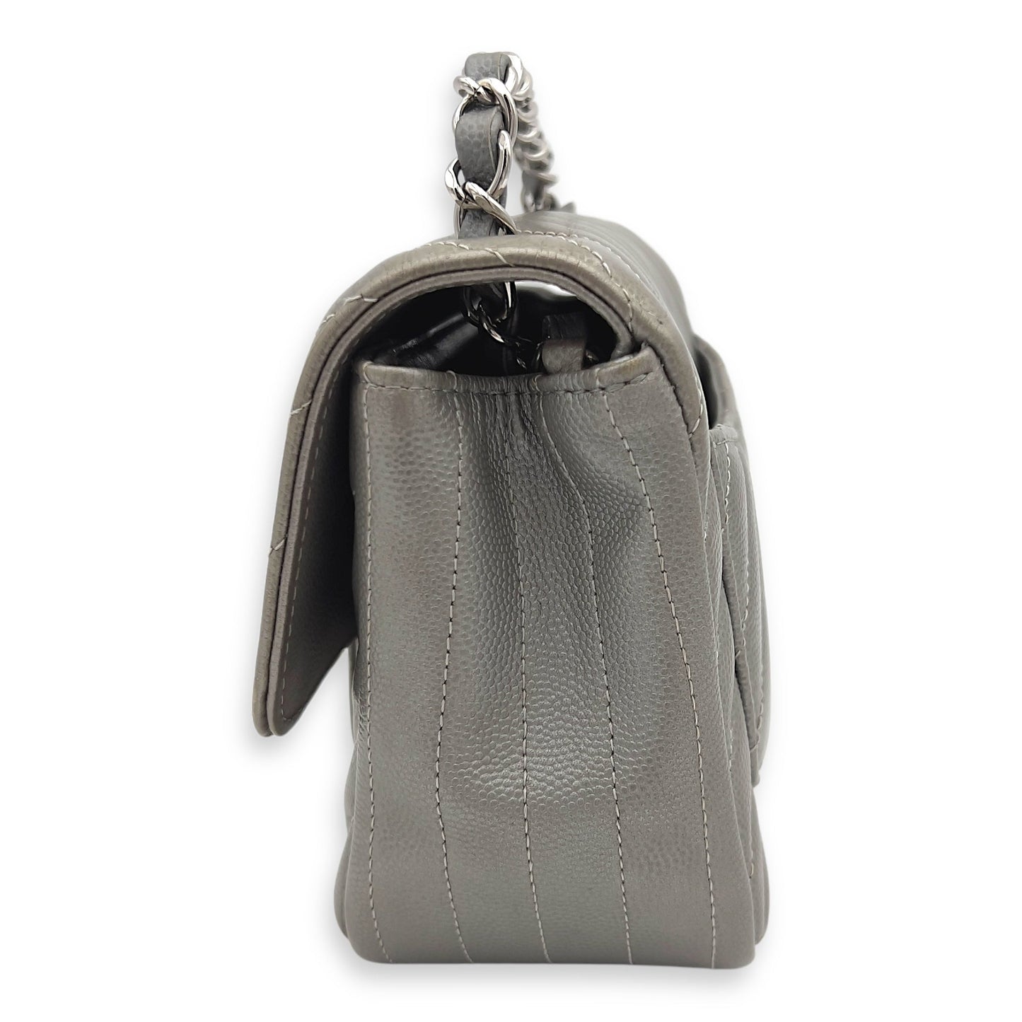 Chevron Square Mini Grey Crossbody Bag in Canvas, Silver hardware