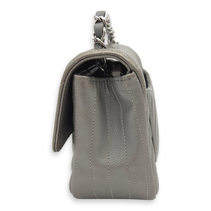 Chevron Square Mini Grey Crossbody Bag in Canvas, Silver hardware