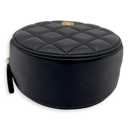 Round CC Crossbody Bag Black in Lambskin, Brushed Gold hardware