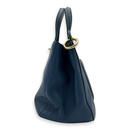 CC Lock Top Handle Bag Blue in Caviar Leather, Gold hardware