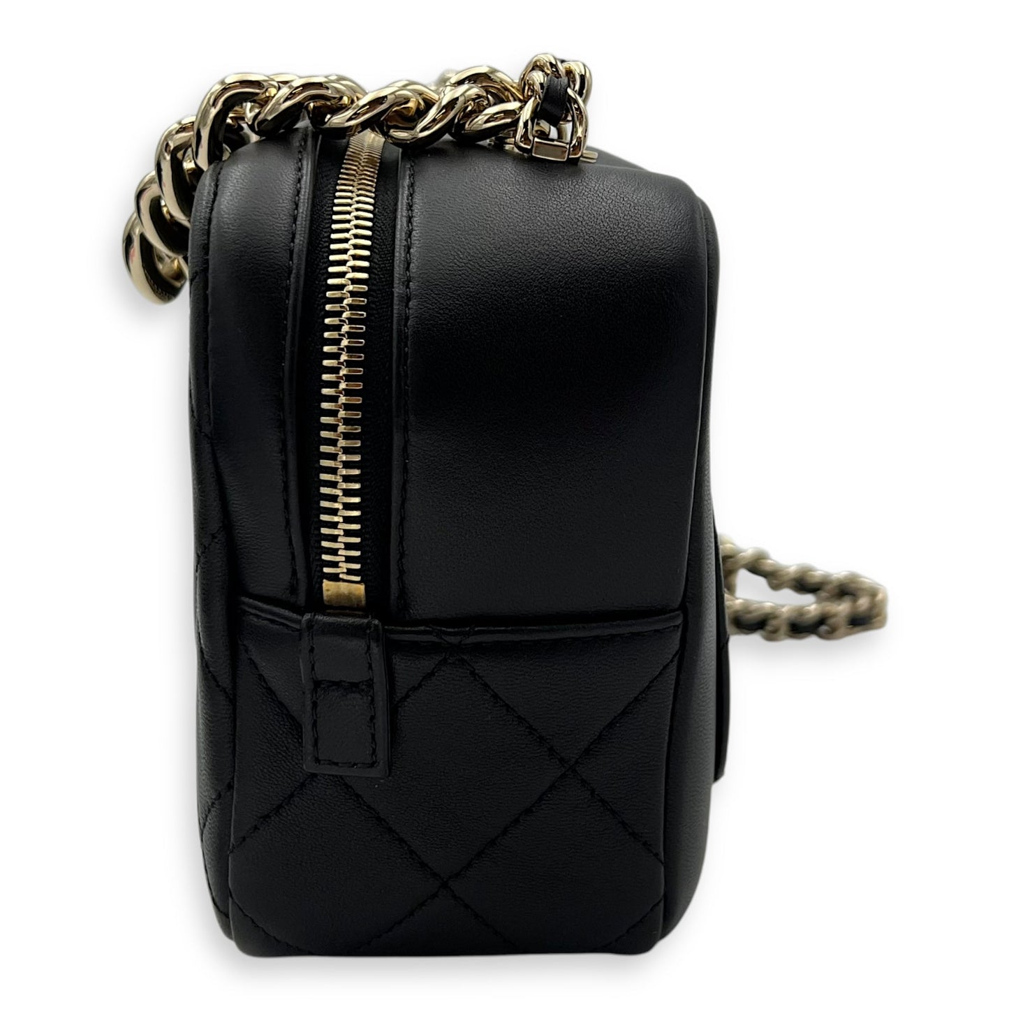 CC Camera Studded Black Shoulder Bag in Lambskin, Gold hardware